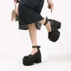 2024 Spring Womens Mary Jane Lolita Tıknaz Topuklu Yüksek Platform Pompalar Ayak bileği tokası yuvarlak ayak parmağı goth 10cm kalınlığında topuklular