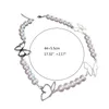 Pendant Necklaces Y4QE Butterfly Necklace Pearl Bead Clavicle Chain Choker Lightweight Sweet