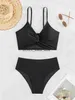 Mulheres Swimwear Cintura Alta Biquíni 2024 Sexy Black Front Tie Push Up Two Piece Swimsuit Verão Banheira Terno Backless Biquinis FemininoH24222