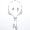 Back 2020 New Fashion Blue Red Cz Zircon Necklace Earring Set,wedding Bridel Dinner Banquet Dress Jewelry