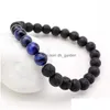 Hochwertiges schwarzes Lavastein-Armband mit Perlen, zarte natürliche Perlen, Armband für Liebhaber, 8 mm, verstellbare Größe, handgefertigter Schmuck, Gi Dhgarden Dhjrg