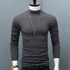 冬の温かい男性模擬首の基本プレーンTシャツブラウスプルオーバー長袖トップオスのアウトウェアスリムフィットストレッチファッションセーター240220
