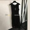 Women Gauze Dress Metal Badge Luxury Dresses Summer Breathable Sleeveless Dress U Neck Dresses