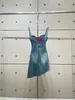 Womens Dress European Fashion brand Diamond flower irregular hem blue denim mini dress