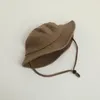 Berets Crianças Panamá Cap Crianças Simples Cor Sólida Flat Top Pescador Chapéus Casuais All-Match Sun Bucket Chapéu com Corda para Meninos Meninas