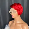 Vonder Price Top Quality Brazilian Peruian Indian 100％Vrigin Remy Human Hair1b Red Pixie Curly Short 13x1 Lace Wig