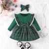 Kleidungssets CitgeeHerbst Weihnachten Kleinkind Baby Mädchen Kleid Kleidung Plaid Patchwork Langarm Herbst Casual Prinzessin Stirnband