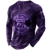 Vintage Tshirt For Men Cotton Tee Route 66 Graphic T Shirts 3D Printing Long Sleeve Tees VNeck Oversized Mens Clothing Tops 240219
