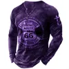 Maglietta vintage per uomo T-shirt in cotone Route 66 T-shirt grafiche Stampa 3D T-shirt a maniche lunghe con scollo a V Abbigliamento uomo oversize Top 240219