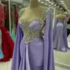 Luxury Lilac Mermaid Evening Dress 2024 With Bolero Dubai Arabic Abaya Prom Dresses With Crystal Sexy Formal Ceremony Party Gown Elegant Vestidos De Noche Mariage