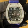 RM Watch Mens 손목 시계 Moissanite Wristwatch Richardemille Mens 시리즈 로즈 골드 화이트 골드 풀 중공 자동 기계적 남성 시계 RM010 화이트 골드 또는