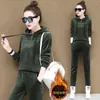 Calças femininas de duas peças engrossar veludo quente agasalho mulheres oversized moda pulôver hoodies e calça terno 2024 outono inverno conjunto casual