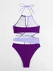 Women's Swimwear Sexy Purple Constrast One Piece Swimsuit 2024 Patchwork Hollow Out Backless Beach Bathing Suit Thong Swimming SuitsH24222