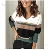 Women's Knits Tees Fall/Winter 2023 New Foreign Trade New INS Internet Celebrity Fashion Pullover Spliced V-neck Large Size Knitted Sweater Women T240222