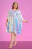 Plus Size Dresses Designparty Reflective Sequin Batwing Sleeves One Shoulder Mini Dress