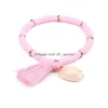 Corrente artesanal contas de resina trançada pulseira para mulheres meninas bohemia elástica ajustável borla natural shell bangle boho tre dhgarden dhuxw