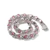 Collar de cadena de eslabones cubanos con forma de amor de circonita ostentosa para hombres y mujeres, Collar de cadena con diseño de diamante rosa de lujo