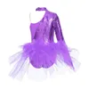 Scene Wear Kids Girls Ballet Dance Leotard Figur Skating Gymnastics Performance Costume Sparkly Sequin Feather Tutu Skirted Bodysuit