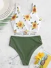 Kvinnors badkläder Sunflower Print Bikini Set 2023 Push Up Crop Top Reversible Women Front Tie Bathing Suit High midje Swimsuit Bikinish24222