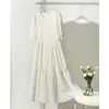 Basic Casual Dresses Womens clothing retro hollow lace embroidery elegant party dress summer simple casual short sleeved white beach midi dress J240222