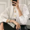 Women's Blouses Designer Metal Buttons Spring Blouse Women Lantern Sleeve White Shirts Tops Turn Down Collar Korean Top Elegant Office M038 Emodern888