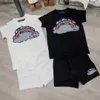 新しい赤ちゃんTシャツセットサマーキッズトラックスーツサイズ73-150 cm半袖とオリーブリーフプリントデニムショーツ24feb20