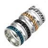 Anneaux de cluster Jisensp Acier inoxydable Chaîne multicolore Spinner Bague tournante Anxiété Fidget pour hommes Punk Fashion Bijoux Cadeau