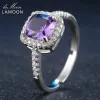 Anelli LAMOON 7mm 1.5ct Taglio quadrato naturale Ametista viola Anello di fidanzamento in argento sterling 925 Gioielli da donna S925 LMRI039