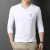 Top qualité marque de mode plaine 95% coton 5% Spandex col en V à manches longues t-shirt hommes coton noir décontracté hommes vêtements 240220