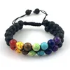 Beaded 8Mm brins de perles 7 Chakra Bracelet perles de lave volcanique noire Reiki guérison Nce Double couche rangée pierre naturelle Yoga Bracelets Dhoia