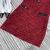 Bezpłatna wysyłka 2024 Red Tweed Kobiet Dress Designer Crew Neeck Sleeveless Letter Bodycon Party Dress DH22206