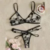 Sutiãs conjuntos sexy floral renda lingerie conjunto feminino 2 pcs perspectiva sutiã roupa interior tentação fantasia sutiã pornô breve ropa