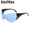 Solglasögon överdimensionerade Rimless Y2k Star Women 2024 Trending Punk One Piece Sun Glasses Men Sports Goggles Futuristic Ski Solglas