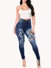 Kvinnors jeans 2024 rippade kvinnor höga midja damer denim byxor kvinna svart mager med hål