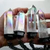 Necklaces Nm40772 Angel Aura Clear Quartz Point Crystal Tower Necklace Rainbow Crystal Obelisk Obsidian Tower Necklace Halloween Jewelry