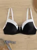 Women's Swimwear Sexy Black White Patchwork Bikini 2024 Women Halter V Underwire Push Up Micro Swimsuit Beach Bathing Suit High WaistH24222