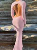 Elegante dames roze holle rugloze trui Street Womens sexy hoge taille strak gebreide lange rok 240222