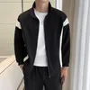 Jaquetas masculinas primavera outono de alta qualidade casual cor combinando jaqueta de pé colarinho zíper moda simples veste de beisebol homme