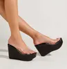 Novos sapatos femininos plataforma impermeável cunha salto alto chinelos transparentes Q240222