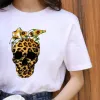 T-Shirt mit Leopardenmuster, Lippendruck, Rundhals-T-Shirt, Damen-T-Shirt Einzelhandelsdesigner, Damen-T-Shirt Übergröße S-3XL Kurzarm-Sommerkleid, Damen ca