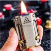 Lighters Creative Çift Öğütme Tekerlek Kerosen Çıkar Torçlu Eski Moda Retro Rüzgar Geçirmez Çakmak Erkekler Küçük Hediye YQ240221