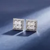 High-end Popular Full Zircon Hip Hop Stud Earrings Men's Square Thread Earrings Earring Ornament