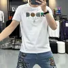 T-shirt Homme Été Nouveau Imprimé À Manches Courtes À La Mode Col Rond Tendance Haut Soie Coton Bas Chemise Slim Fit Mâle T-shirts Vêtements