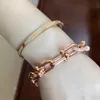 Luxe ontwerper U-vormige dubbele gespog charme Diamantarmbanden roestvrijstalen hardware bamboe medaillet kristal emmer kettingbangle voor vrouwen mode sieraden geschenken