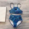 Seksowna kostium pływacka Wyściełana marka strojów kąpielowych Letter Drukuj Backless Bikini Women Beach High talia Kąpiec Bez pleców bikinis