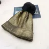 New Colored Gold and Silver Hot Stamping Wool Ball Knit Caps Men's and Women's Cold and Warm Couple Hats