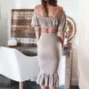 Bodycon Skirt Femme Off Shoulder Tops And Skirts 2pcs Set Slim Summer Matching Suit Women Party Club Sexy Ruffles Outfit 240219