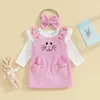 Clothing Sets Born Baby Girl Easter Outfit Long Sleeve Romper Floral Corduroy Suspender Skirt Headband 3Pcs Set