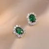Colar brincos conjunto oval vermelho verde pedra quadrado anel pingentes clavícula colares para mulher cor prata zircon nupcial cz