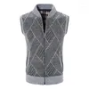 Men's Vests 2024 Standing Neck Plush Thickened Large Diamond Pattern Sweater Knitted Cardigan Vest